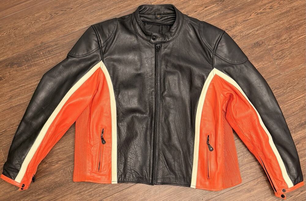 Harley Davidson Screamin Eagle Leather Riding Jacket Black Orange 2XL-3XL